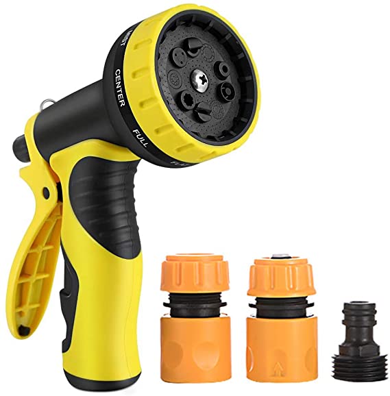 VASLON Garden Hose Nozzle Sprayer Gun, Leak Proof Hand Sprayer, High Pressure Pistol Grip Sprayer in 9 Spraying Modes(HighYellow)