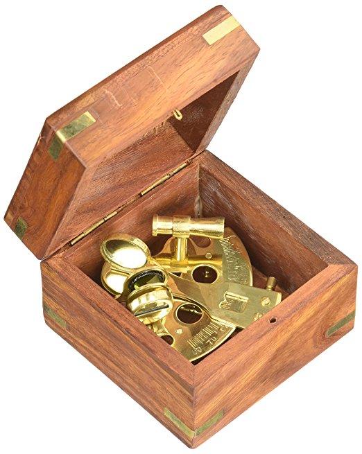 4" Astrolabe Sextant w/ Wooden Box: Nautical Sextant