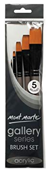 Mont Marte Gallery Series Acrylic Brush Set 5 Piece Selection of Synthetic Hair Paint Brushes Suitable for Acrylic Painting
