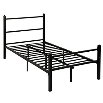 GreenForest Heavy Duty Bed Frame Twin Size Non-slip Metal Frame Bed with Headboard and Footboard Steel Slat Bed Platform Mattress Support Foundation
