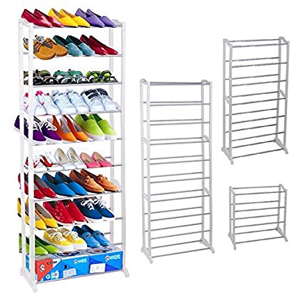 10 Tiers Free Standing Shoe Rack 30 Pair Space Saving Shoe Shelf Storage Organizer [US Stock]