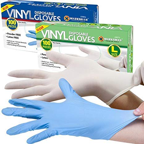 Marksman 100 Powder Free Vinyl Disposable Gloves, Large, Clear