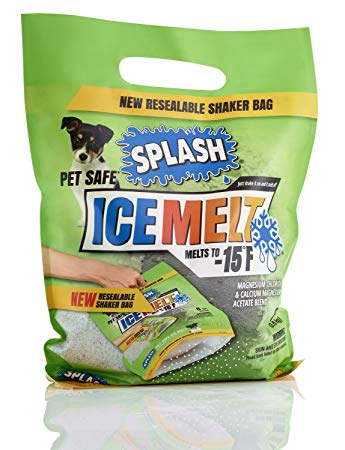 SPLASH Pet Safe ice melt resealable Shaker Bag, Melts to -15F, 8lb, Safe for Environment, Snow & ice Salt, Concrete Safe