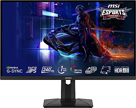 MSI G274QPX, 27" Gaming Monitor, 2560 x 1440 (QHD), Rapid IPS, 1ms, 240Hz, G-Sync Compatible, HDR 400, HDMI, Displayport, Tilt, Swivel, Height Adjustable, Pivot,Black