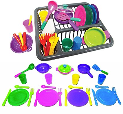 Pretend and Play Childrens Kitchen Dishes Set for Kids, 27 Piece set