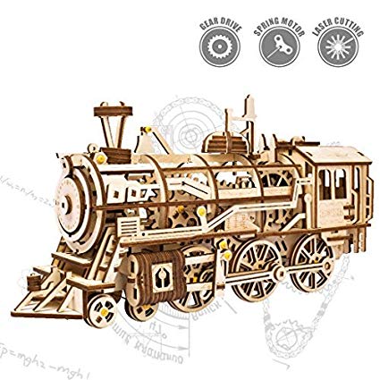 ROKR 3D DIY Wooden Puzzle - Self-Assembly Mechanical Model-Brain Teaser Game for Teens and Adults-Adult Craft Set-Unique Gift for Christmas, Birthday (Locomotive)
