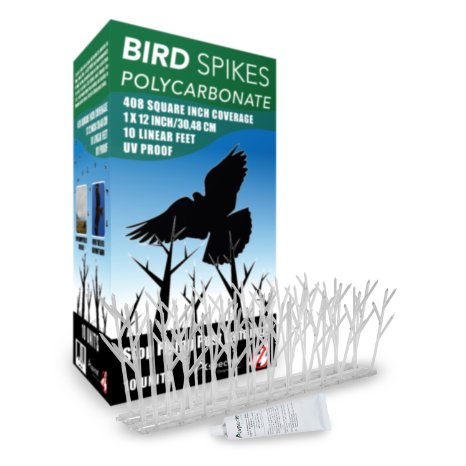 Aspectek Polycarbonate Bird Spikes Kit 10 Feet with Transparent Silicone Glue Tube