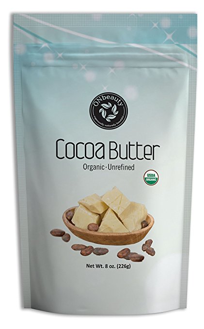 USDA Certified Organic Cocoa Butter by ONbeauty - 8 Oz, FOOD GRADE - Raw, Unrefined