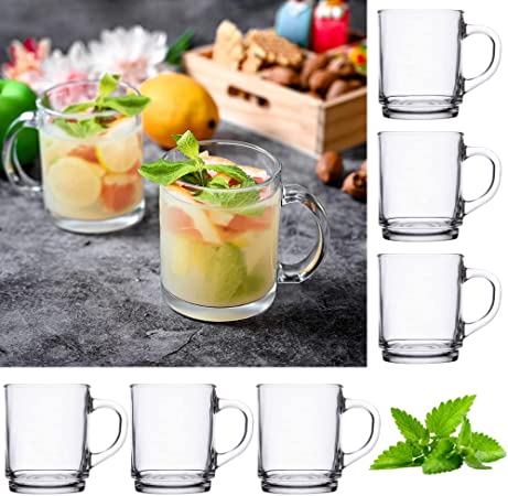 EVERBUY Set of 6 Latte Glasses 245ml - Glass Mugs for Hot Drinks with Handles - Latte Mugs Clear Coffee Mugs Glass Mugs for Hot Drinks Tea Espresso Cappuccino Hot Chocolate Glass Cups (6, 245ml)