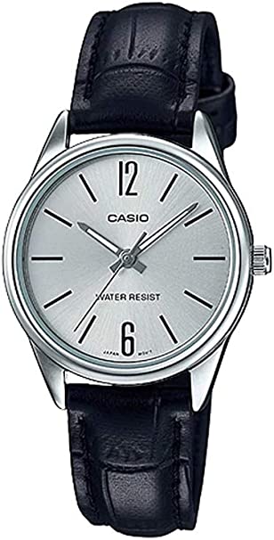 Casio LTP-V005L-7B Women's Standard Analog Black Leather Band Silver Dial Watch