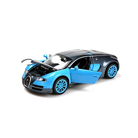 New style 1:32 Bugatti Veyron Alloy Diecast car model collection light&sound Blue by ZHMY
