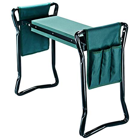 AB  ABJ-KNLST01 Garden Kneeler Seat with 2 Bonus Tool Pouches & Soft Pad, Foldable Stool, Standard, Green