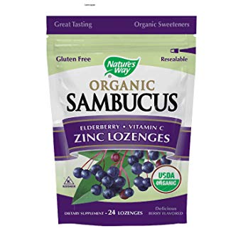 Nature's Way Organic Sambucus Lozenge, Elderberry and Zinc, 24 count pouch (Packaging May Vary)