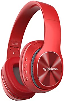 Wireless Bluetooth Headphones with Microphone - Hi-Fi Wireless/Wired Foldable Stereo Headphones Over Ear with Comfortable Protein Ear Pads Support TF Card 3.5mm AUX IN FM Radio (Red)