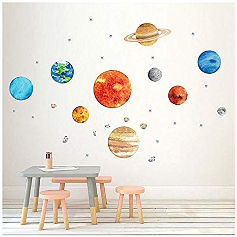 Plant Wall Decals, H2MTOOL Removable Solar System Watercolor Space Wall Stickers for Kids (Plants)