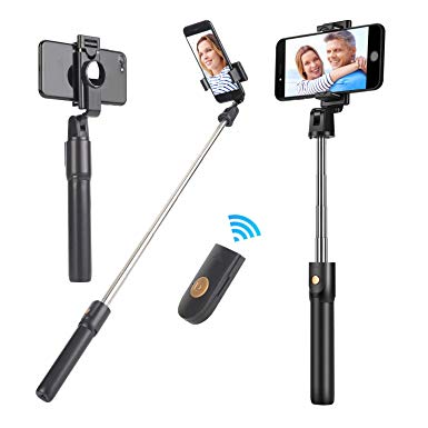 Selfie Stick Tripod, Sefitopher Bluetooth Wireless Remote with Pose Mirror Portable Extendable Monopod 360° Rotatable Phone Holder for iPhone X/8/7/6S/6/XS, Android Phone, Small Camera (Upgrade Black)