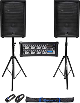 (2) JBL Pro JRX212 12" 2000w PA/DJ Speakers Powered Mixer w/Bluetooth Stands