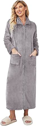 Ekouaer Women's Flannel Robe Zipper Front Robes Full Length Bathrobe(S-XXL)