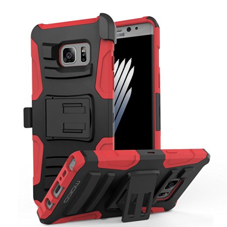 Galaxy Note 7 Case - MoKo Premium Full Body Rugged Cover with Kickstand, Ultimate Drop Protection & Shock Absorbent Case for Samsung Galaxy Note 7 5.7 Inch 2016 Release, RED