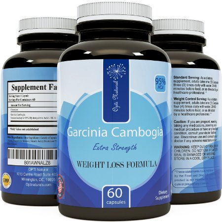 Garcinia Cambogia - Premium Hydroxycitric Acid - Thermogenic Formula Best appetite suppressant - 60 Fast Acting Capsules - Best Male and Female Weight loss pills - Opti Naturals