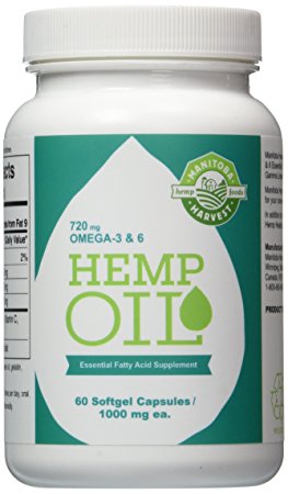 Manitoba Harvest Hemp Foods Hemp Oil Soft Gels, 1000 mg, 60 Count (2 Bottle Pack)