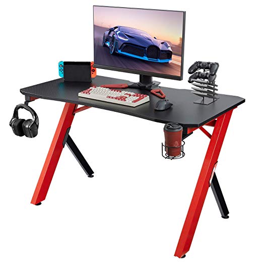 Homall Gaming Desk Computer Desk 47.2 inch Home Office Gaming Table Y Shaped PC Desk Workstation with Carbon Fiber Surface Cup Holder & Headphone Hook