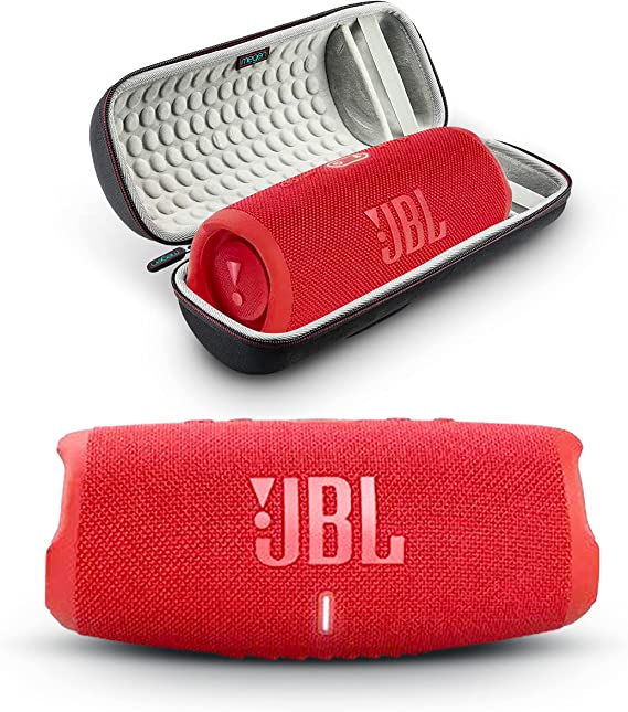 JBL Charge 5- Portable Bluetooth Speaker with Megen Hardshell Travel Case with IP67 Waterproof and USB Charge Out (Red)