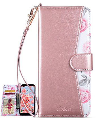 Galaxy s8 plus Case, ULAK Galaxy S8 Plus Wallet Case with kickstand for Women Card Holder ID Slot Hand Strap Shockproof Full Protective PU Leather Cover (NOT for galaxy s8)-Rose Gold