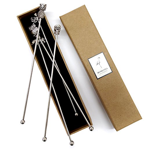 8" Stir Sticks Cocktail Stainless Steel Reusable with Tops Swizzle Sticks for Drinks and Coffee by Homestia Set of 5