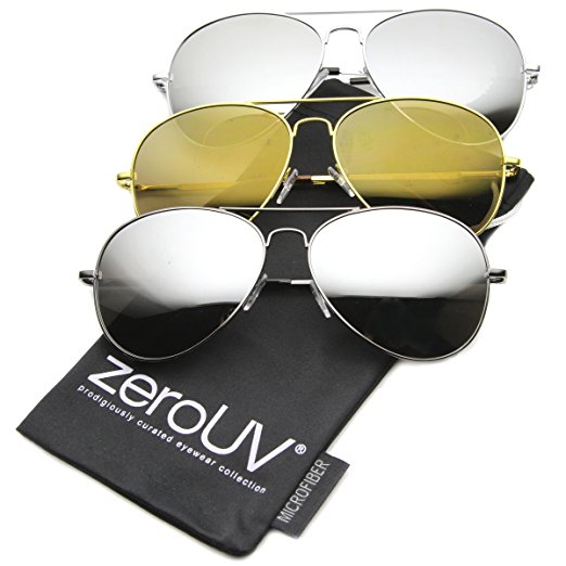 zeroUV - Premium Mirrored Aviator Top Gun Sunglasses w/ Spring Loaded Temples