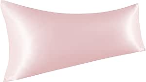 NTBAY Satin Body Pillowcase for Hair and Skin, Luxurious and Silky Pillow case with Envelope Closure, 20x54 Inches, Light Pink