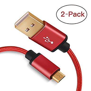 [2-Pack] Benicabe 3ft / 0.9m Nylon Braided Tangle-Free Micro USB Cable with Gold-Plated Connectors and Velcro Straps for Android, Samsung, HTC, Nokia, Sony and More (Red)