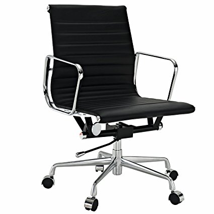 Eames Style Aluminum Group Management Office Chair Reproduction Leather Black