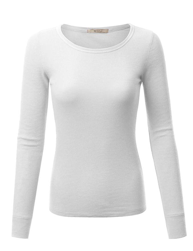Fifth Parallel Threads FPT Women's Basic Crewneck and V-Neck Long Sleeve Ribbed Thermal Top S-3XL