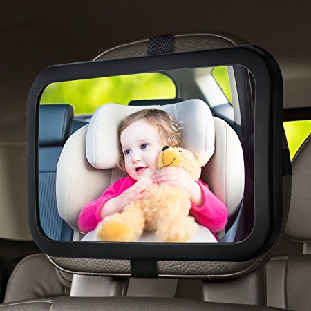 Baby Backseat Mirror, OMorc Rear View Car Seat Mirror with Adjustable Straps and Tilt Function Clear View of Infant in Rear Facing Car Seat - Secure&Shatterproof, 360° Rotation [Safe drive with baby]