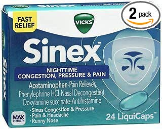 Vicks Sinex Nighttime Congestion, Pressure & Pain LiquiCaps - 24 ct, Pack of 2