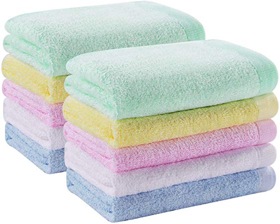 Yoofoss Washcloths Bamboo Face Towel Hand Cloth Set 10-Pack for Bathroom-Hotel-Spa-Kitchen Multi-Purpose, Ultra Soft, Absorbent, 12" x 12"