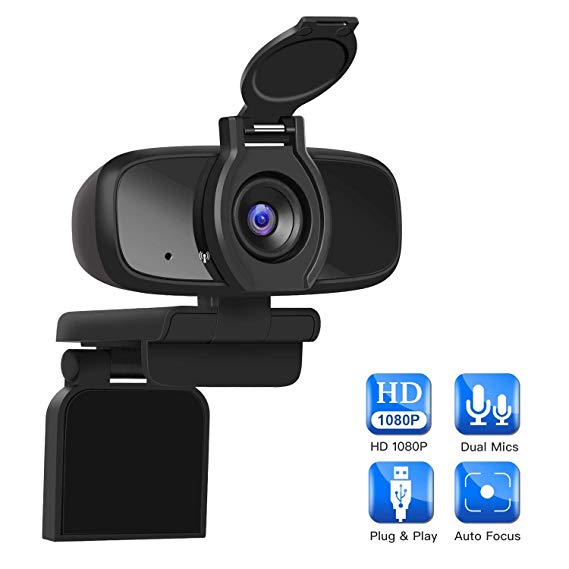 1080P HD Pro Webcam with Privacy Shutter,LarmTek Computer Laptop Camera,USB Webcam Stereo Audio with Stereo mic Support Recording,Mini Plug and Play for Conference and Video Call