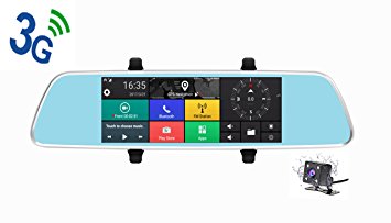 Weigav 3G 7 inch Car DVR   Rear View Mirror   Android System Touch Screen Dual Lens Black Box Original Dashboard Full HD 1080P Motion Detection WDR 170° Wide Angle GPS Navigation With 16GB C10 TF Card