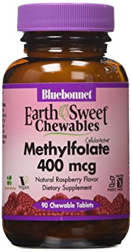 Bluebonnet Earth Sweet Cellular Active Methylfolate 400 mcg Chewable Tablets, 90 Count