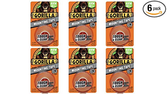 Gorilla 6065001-6 Double-Sided Tough and Clear Mounting Tape (6 Pack), 1" x 60", Clear