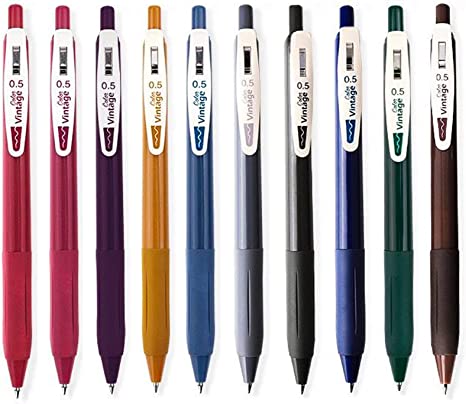 MerceHygea 10 Color Retractable Vintage Gel Ink Pens,0.5 mm Fine Point Gel Pen with Quick Dry Ink, Rubber Grip Vintage Colors For Journaling Drawing Doodling and Notetaking