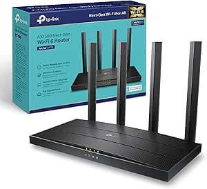 TP-Link WiFi 6 OneMesh Router, AX1500 Mbps Gigabit VPN Router, Dual-Core CPU Fibre Router, WPA3 Cybersecurity, Ideal for Gaming Xbox/PS4/Steam (Archer AX18)