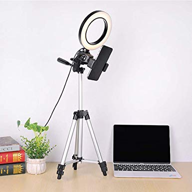 WongPing 5.7" Ring Light with Tripod Stand for YouTube Video Selfie Live Stream and Makeup Dimmable LED Camera Light with Cellphone Holder Desktop 64 Led Lamp with 3 Modes & 10 Brightness Level