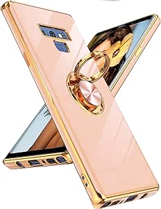 LeYi for Samsung Galaxy Note 9 Case with Ring Stand [360° Rotatable Ring Holder Magnetic Kickstand] Plating Rose Gold Edge Protective Phone Cases Cover,Pink