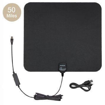 Alemon 50 Miles Range Indoor HDTV Antenna Ultra Thin Amplified Indoor HDTV Antenna with 16.4ft Coaxial Cable and Stronger Signal(Black)