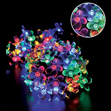 Solar LED Flower String Lights – 21ft, 50 LED Bulbs – Multi-color Waterproof Fairy Blossom Lights for Indoor and Outdoor, Tree Decor, Fence, Festival, Party & Holiday Decorations, Easy Installation!
