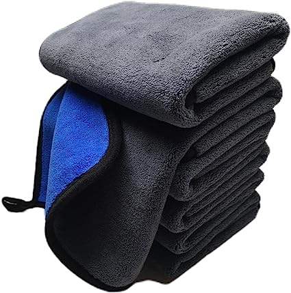 SOFTBATFY Ultrasoft, Large, Thick and Quick Drying Car Microfiber Cleaning Towel 800GSM Polishing Waxing Auto Detailing Towel Cloth (6pack,16 x 16inches) (Grey-Blue)