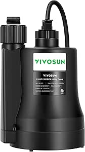 VIVOSUN Submersible Water Pump, 1/5HP 1380GPH Utility Pump, Thermoplastic Sump Pump with 10ft Cable, Compact and Portable, Ideal for Ponds, Basements, Swimming Pools, Hot Tubs Draining