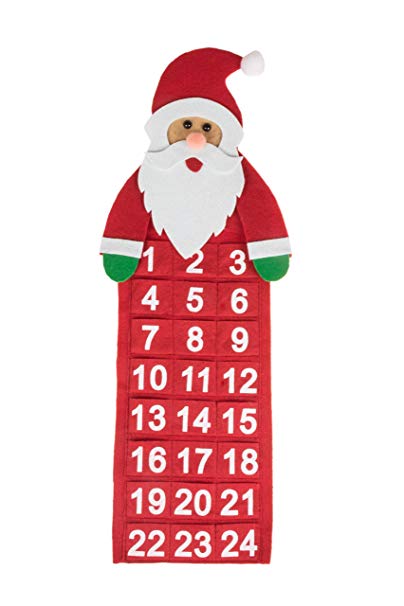 Clever Creations Christmas 24 Day Hanging Cloth Advent Calendar | Red Santa Claus Christmas Design | Traditional Holiday Christmas Decor Theme | Perfect for Home or Office | Measures 22" Tall